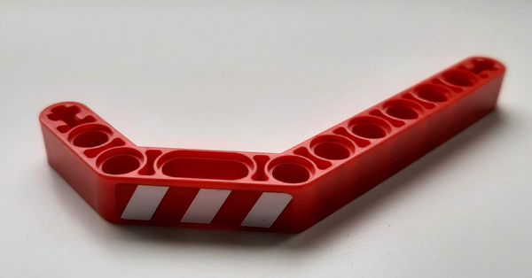Lego Technic, Liftarm, Modified Bent Thick 1 x 11.5 Double with Red and White Danger Stripes Pattern Model Left Side (Sticker) - Set 8294