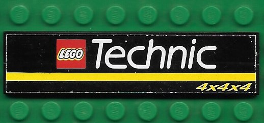 Lego Stickered Assembly 8 x 2 with LEGO Technic Logo, Yellow Stripe and '4x4x4' Pattern (Sticker) - Set 8880