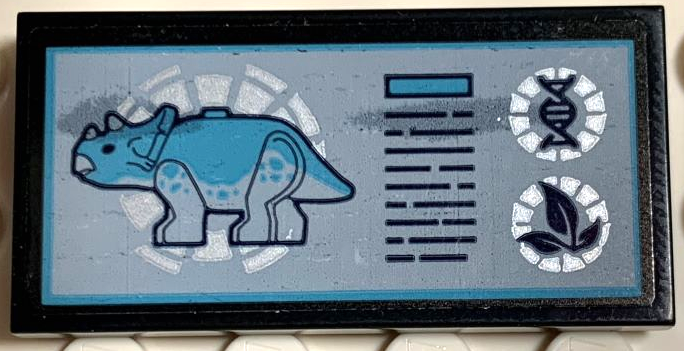 Lego Tile 2 x 4 with Triceratops Dinosaur, Leaves and DNA Double Helix Pattern (Sticker) - Set 75939