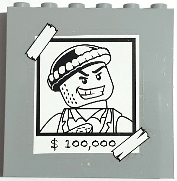 Lego Panel 1 x 6 x 5 with White and Black Bank Robber Minifigure Wanted Poster and '$100,000' Reward Pattern (Sticker) - Set 40110