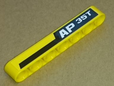 Lego Technic, Liftarm Thick 1 x 7 with 'AP 35T' and Black and Yellow Stripes Pattern Model Left Side (Sticker) - Set 8264