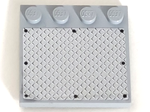 Lego Tile, Modified 4 x 4 with Studs on Edge with 8 Black Rivets on Large Silver Tread Plate Pattern (Sticker) - Set 7944