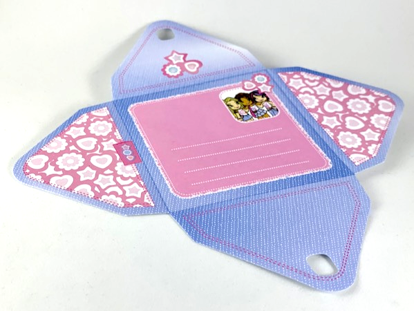 Lego Clikits Envelope, Pink and Blue with 'Heart', 'Star', and 'Daisy' in Corner Print