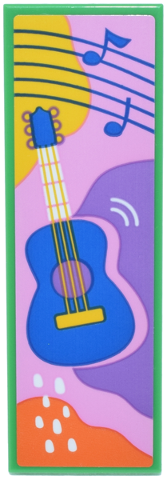 Lego Tile 2 x 6 with Blue Music Notes, Lines and Guitar on Yellow, Bright Pink, Orange and Medium Lavender Background Pattern (Sticker) - Set 42653