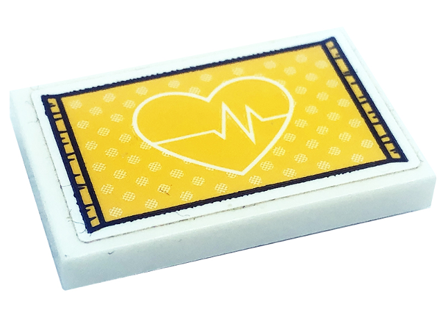 Lego Tile 2 x 3 with Bright Light Orange Heart and Heart Beat Pattern (Sticker) - Set 41318 / White