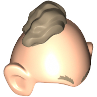 Lego Head Top, Bald Conehead with Large Ears, Dark Tan Eyebrows and Hair Tuft Print / Light Nougat