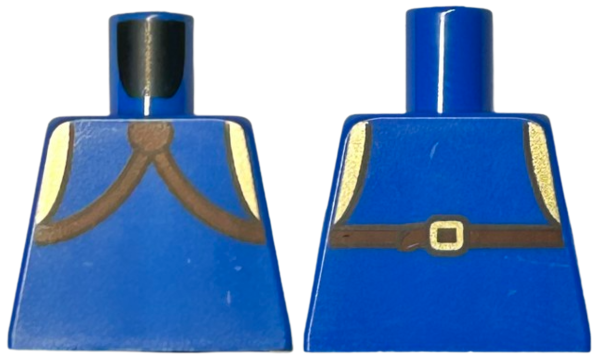 Lego Torso with Reddish Brown Straps and Gold Shoulders, Buckle on Back Pattern / Blue