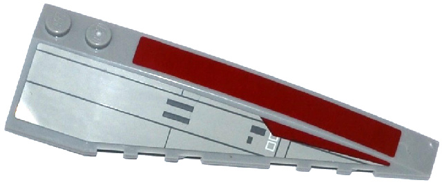 Lego Wedge 10 x 3 Right with Dark Red Stripe and SW V-Wing Starfighter Pattern (Stickers) - Set 75039 / Light Bluish Gray