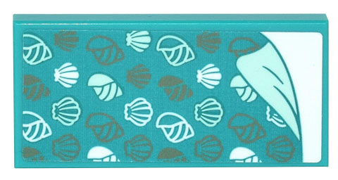 Lego Tile 2 x 4 with Blanket with White and Gold Seashells Pattern (Sticker) - Set 41700