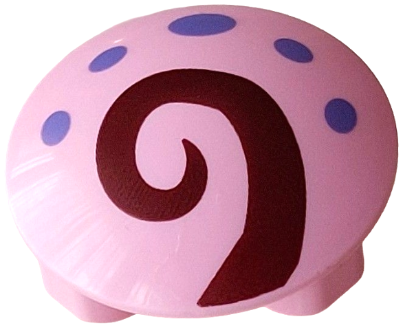 Lego Plate, Round 2 x 2 with Rounded Bottom (Boat Stud) with Dark Red Swirl and Blue Violet Spots Pattern (SpongeBob SquarePants Gary Snail Shell) / Bright Pink