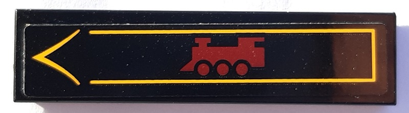 Lego Tile 1 x 4 with Sign with Dark Red Train Locomotive and Bright Light Orange Arrow Pattern (Sticker) - Set 910049
