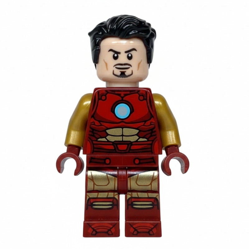 Lego Iron Man, Pearl Gold Arms, Round Arc Reactor, Hair