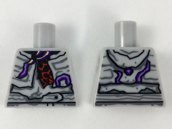 Lego Torso Hoodie Tattered with Dark Bluish Gray Markings over Black and Red Shirt, Dark Purple and Medium Lavender Cracks Pattern / Light Bluish Gray