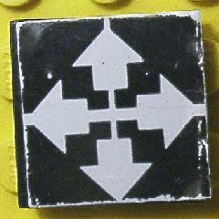 Lego Tile 2 x 2 with White Arrows Up, Left, Right, Down Pointing Outwards on Black Background Pattern (Sticker) - Set 8094 / Black