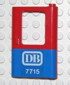 Lego Door 1 x 4 x 5 Train Right, Thin Support at Bottom with Blue Bottom Half and 'DB 7715' Pattern (Sticker) - Set 7715 / Red