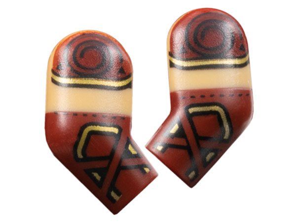 Lego Arm, (Matching Left and Right) Pair with Molded Medium Tan Short Sleeves and Printed Dark Red Shoulders, Gold Trim and Straps on Gauntlets Pattern / Dark Red