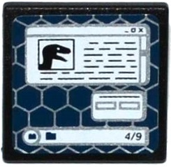 Lego Road Sign 2 x 2 Square with Open O Clip with Black Raptor Head and '4/9' on Computer Screen Pattern (Sticker) - Set 75917