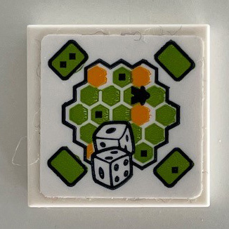 Lego Tile 2 x 2 with Hexagonal Bright Light Orange and Lime Board Game and Dice Pattern (Sticker) - Set 41340 / White