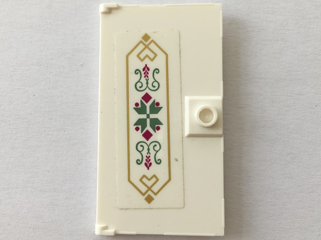 Lego Door 1 x 4 x 6 with Stud Handle with Magenta Flowers and Sand Green Scrollwork in Gold Geometric Border Pattern (Sticker) - Set 41068