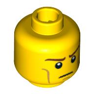 Lego Minifig Head Elf, Long Brown Eyebrows and Light Brown Cheek Lines Print [Blocked Open Stud] / Yellow