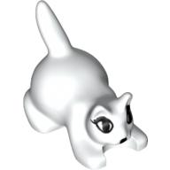 Lego Animal, Cat, Kitten Crouching with Black Eyes, Eyelashes, and Nose Print / White