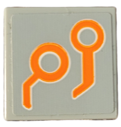 Lego Tile 2 x 2 with Orange Circles and Bent Lines Circuitry Pattern Model Left Side (Sticker) - Set 76194 / Light Bluish Gray