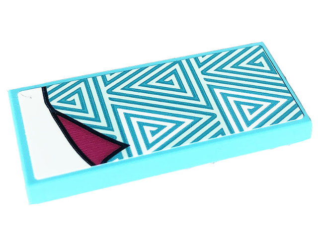 Lego Tile 2 x 4 with Blanket with Light Aqua Spiral Triangles, White Bedsheet Pattern (Sticker) - Set 41703 / Medium Azure