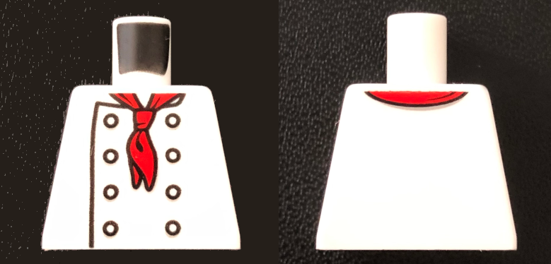 Lego Torso Chef with 8 Buttons, Long Red Neckerchief Scarf, No Wrinkles Pattern / White