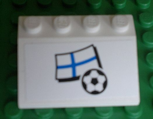 Lego Slope 33 3 x 4 with Flag of Finland and Soccer Ball on White Background Pattern (Sticker) - Set 3405 / White