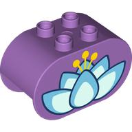 Lego Duplo Brick 2 x 4 x 2 Rounded Ends with Lotus Flower Print / Medium Lavender