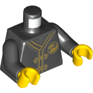 Lego Torso Robe with Gold Trim, Wu Logo Print, Black Arms, Yellow Hands / Black