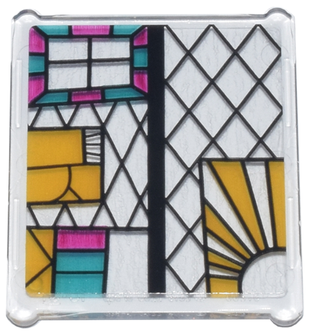 Lego Glass for Window 1 x 3 x 3 Flat Front with Black, Bright Light Orange, Dark Turquoise, and Magenta Stained Glass Pattern 5 (Sticker) - Set 76437