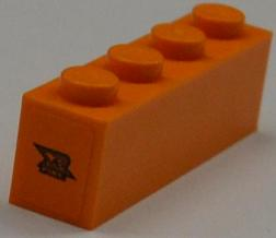 Lego Brick 1 x 4 with 'XR FUEL' on Orange Background Pattern on Both Sides (Stickers) - Set 8186