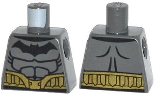 Lego Torso Batman Logo with Muscles and Gold Belt Pattern / Dark Bluish Gray