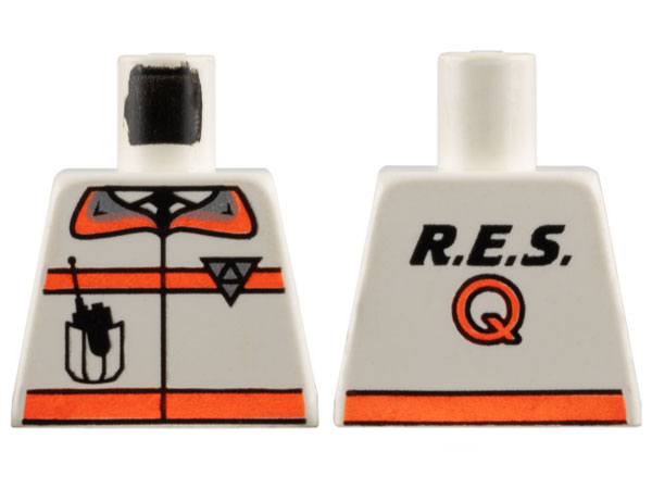Lego Torso Res-Q Orange Stripes, Radio in Pocket, Back Logo Pattern / White