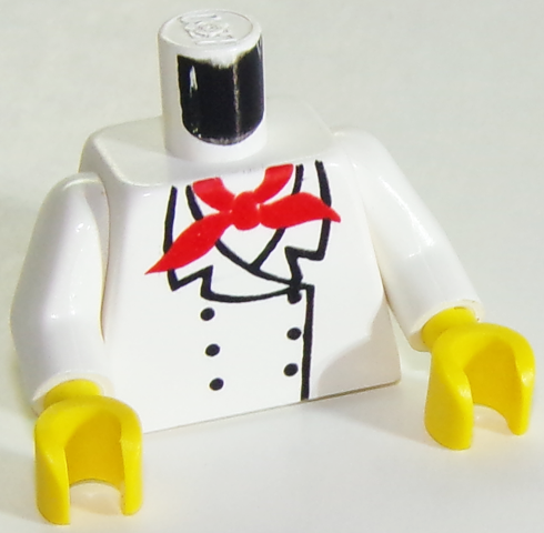 Lego Torso Chef with 6 Buttons, Short Red Neckerchief Scarf Pattern / White Arms / Yellow Hands