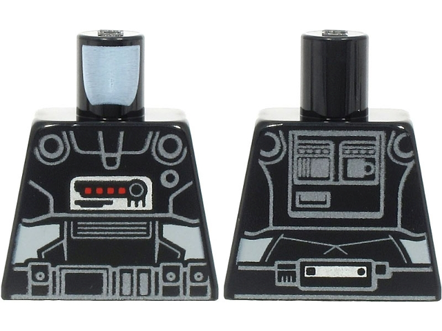 Lego Torso SW Armor Dark Trooper with Silver Lines and Belt, Red Squares and Light Bluish Gray Panels Pattern / Black