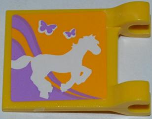 Lego Flag 2 x 2 Square with Flat Edge with Horse and 2 Butterflies Pattern (Sticker) - Set 3189 / Yellow