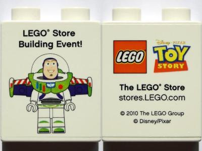 Lego Duplo, Brick 1 x 2 x 2 with LEGO Store Building Event Toy Story Buzz Lightyear 2010 Pattern