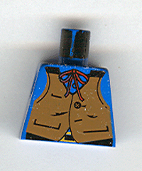 Lego Torso Western Cowboy Brown Vest, Buckle, String Bow Tie Pattern / Blue