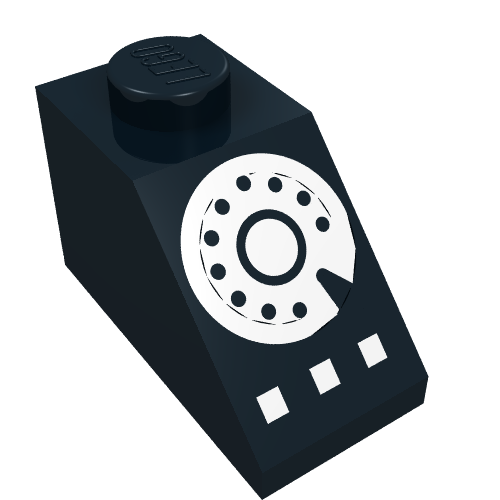 Lego Brick Sloped 45° 2 x 1 with Bottom pin, with White Rotary Dial Print / Black
