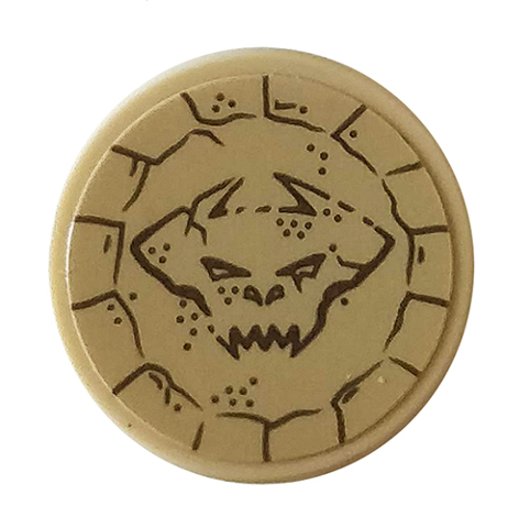 Lego Tile, Round 2 x 2 with Bottom Stud Holder with Demon Head in Carved Stone Pattern (Sticker) - Set 76056