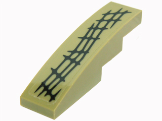 Lego Slope, Curved 4 x 1 with Black Scales Pattern Model Lower Left (Sticker) - Set 70014 / Olive Green