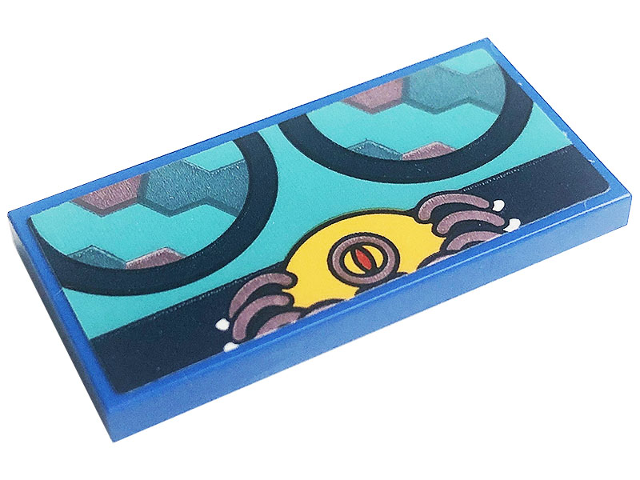 Lego Tile 2 x 4 with Dark Blue Circles and Spider on Medium Azure Background Pattern (Sticker) - Set 41256