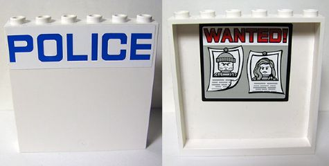 Lego Panel 1 x 6 x 5 with Blue 'POLICE' on White Background on Outside and 'WANTED!' Posters on Inside Pattern (Stickers) - Set 60044