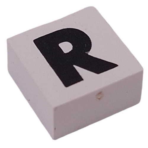 Lego Modulex Tile 2 x 2 with Black 'R' Print, Black Internal Lining, White Dot