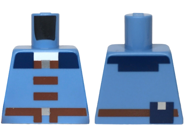 Lego Torso Pixelated Vest with Reddish Brown Buttons, Belts with Silver Buckles, Dark Blue Collar and Pouch Pattern / Medium Blue