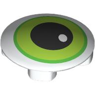 Lego Plate Round 2 x 2 with Rounded Bottom with Eye, Lime/Green Iris Print / White