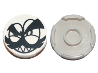 Lego Tile, Round 2 x 2 with Bottom Stud Holder with Black Squinting Eyes, Moustache, Eyebrows and Grin with Sharp Teeth (Nixel Face) Pattern / White
