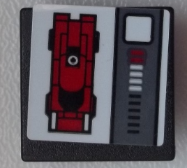 Lego Road Sign 2 x 2 Square with Open O Clip with Red Car and Gauge Pattern (Sticker) - Set 75876 / Black
